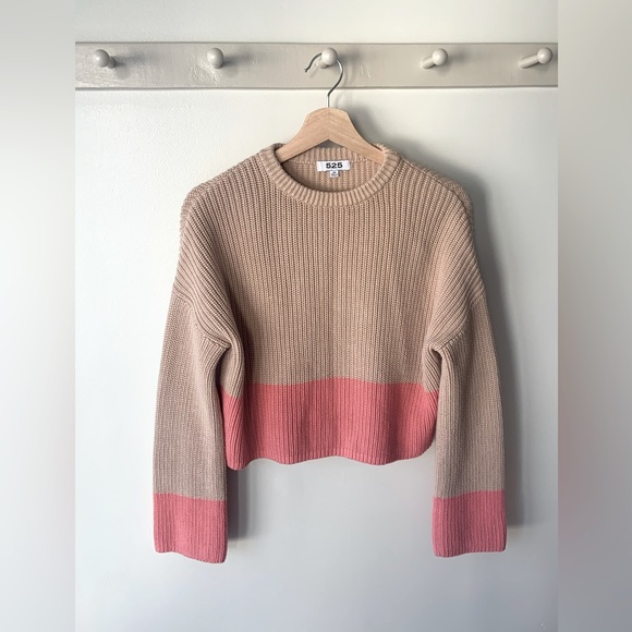 525, tan and pink 100%cotton XS cropped knit sweater - Picture 1 of 11
